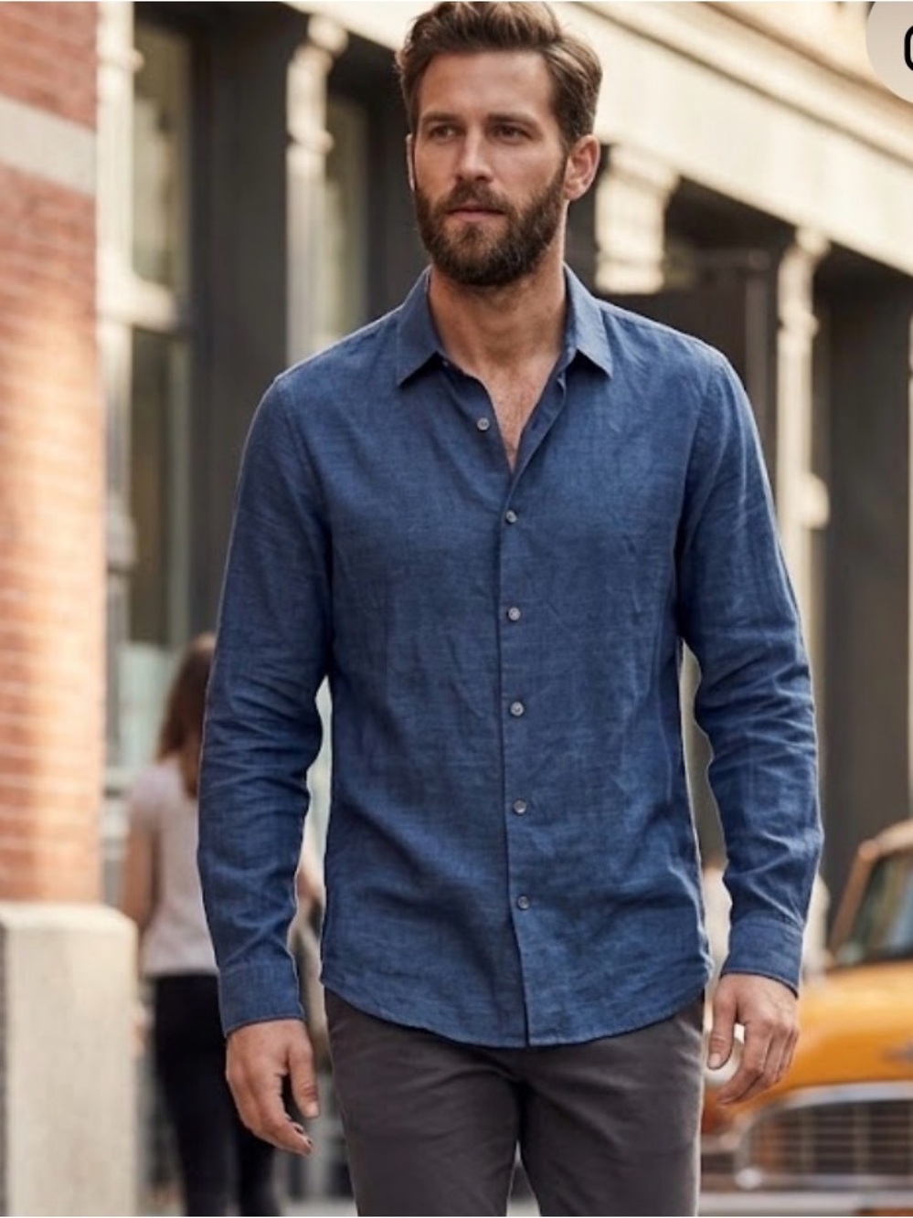 Theory Men's Rammy NP Button-Down Linen Cotton Shirt XL Blue Rotuma